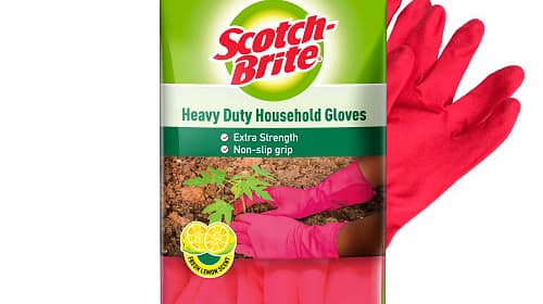 Scotch-Brite Rubber Heavy Duty Hand gloves for Dishwashing, gardening, kitchen cleaning ( Inner cotton lining for comfort), 1 Pair