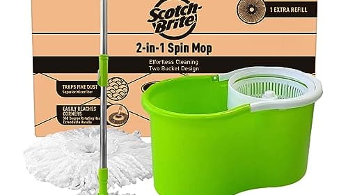 Scotch-Brite 2-in-1 Bucket Spin Mop (Green, 2 Refills), 4 Pcs