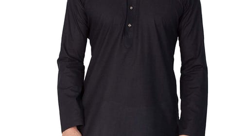 VASTRAMAY Men's Cotton Linen Regular Kurta_VASMKBL007_42 Black