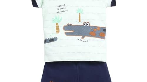 Hopscotch Boys Cotton Short Dress In Green Color For Ages 12-18 Months (JBC-4645491)