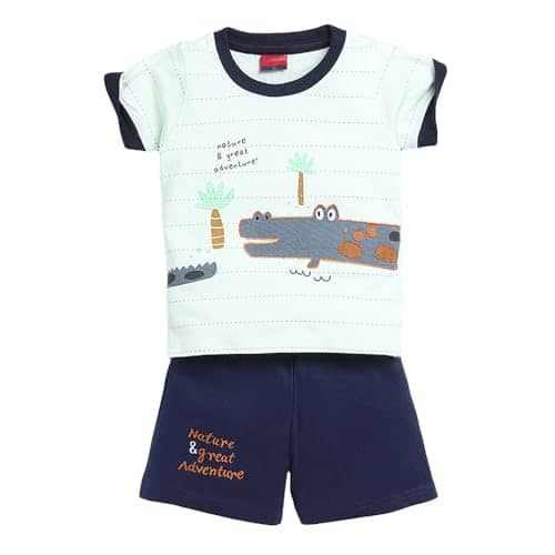 Hopscotch Boys Cotton Short Dress In Green Color For Ages 12-18 Months (JBC-4645491)