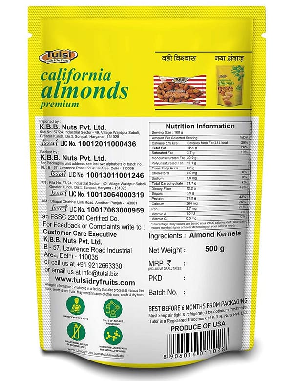 Tulsi California Almonds 500g - Image 2