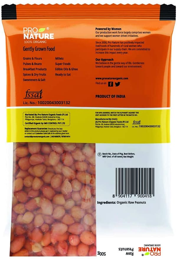 Pro Nature Organic Raw Peanuts, 500g - Image 2