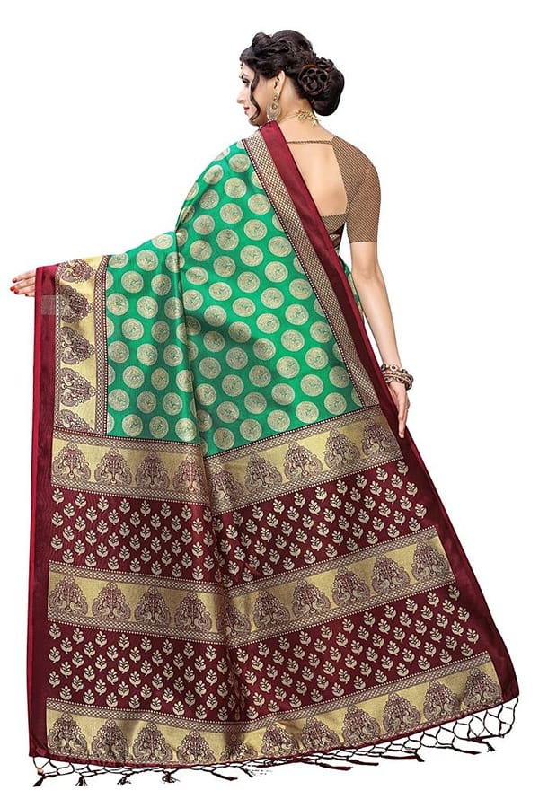 Anni Designer Women's Rama Color Banarasi Silk Saree - Image 2