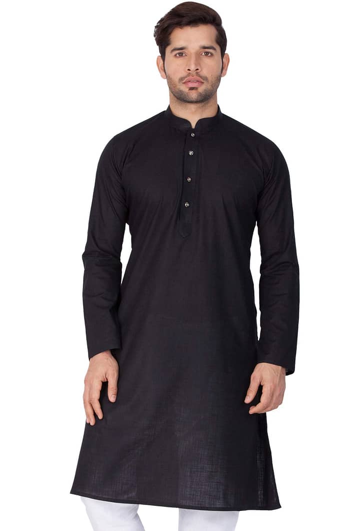 VASTRAMAY Men's Cotton Linen Regular Kurta_VASMKBL007_42 Black