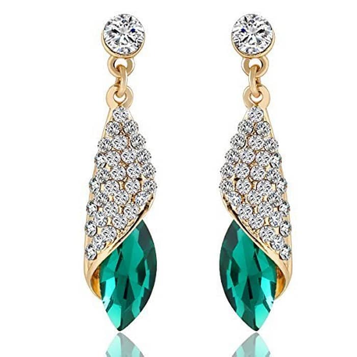 YouBella Jewellery Crystal Drop Earrings for Girls and Women (Golden Green)