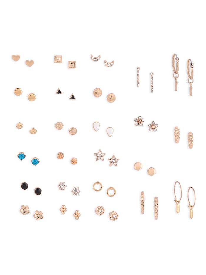 Zaveri Pearls Set Of 25 Gold Tone Smart Casual Wear Studs & Hoop Earrings For Women-ZPFK14053