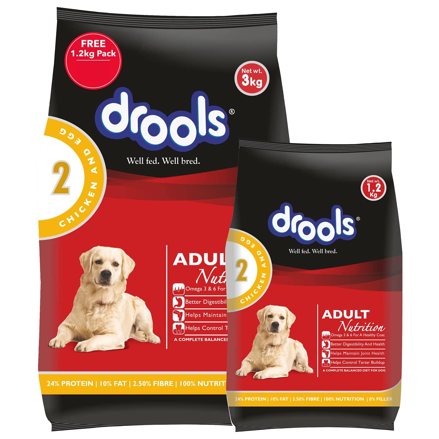 Drools Chicken and Egg Adult Dry Dog Food, 3 kg with Free 1.2 kg